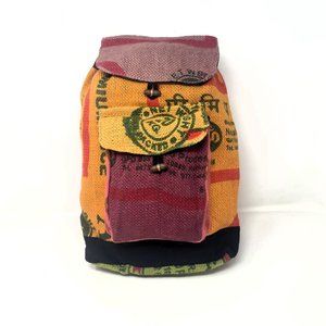 100% Recycled Jute Large Bag Backpack with Drawstring Closure & Flap to cover